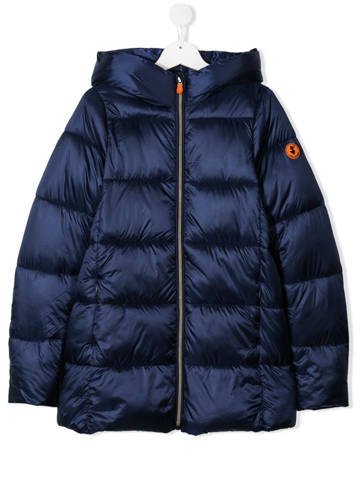Save The Duck Kids Padded Logo Hooded Coat - Blue