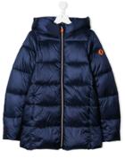 Save The Duck Kids Padded Logo Hooded Coat - Blue