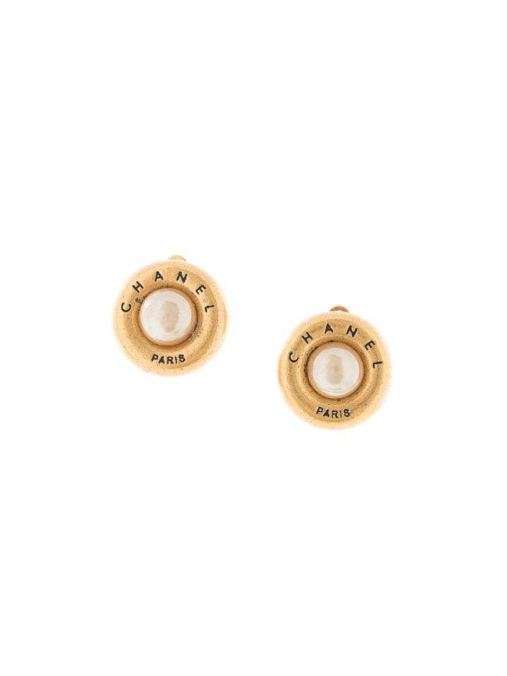 Chanel Pre-owned Logo Faux Pearl Earrings - Gold