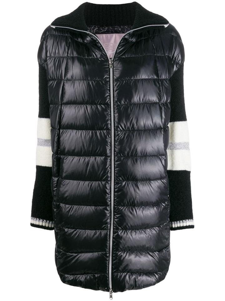 Herno Knitted Sleeve Quilted Coat - Black