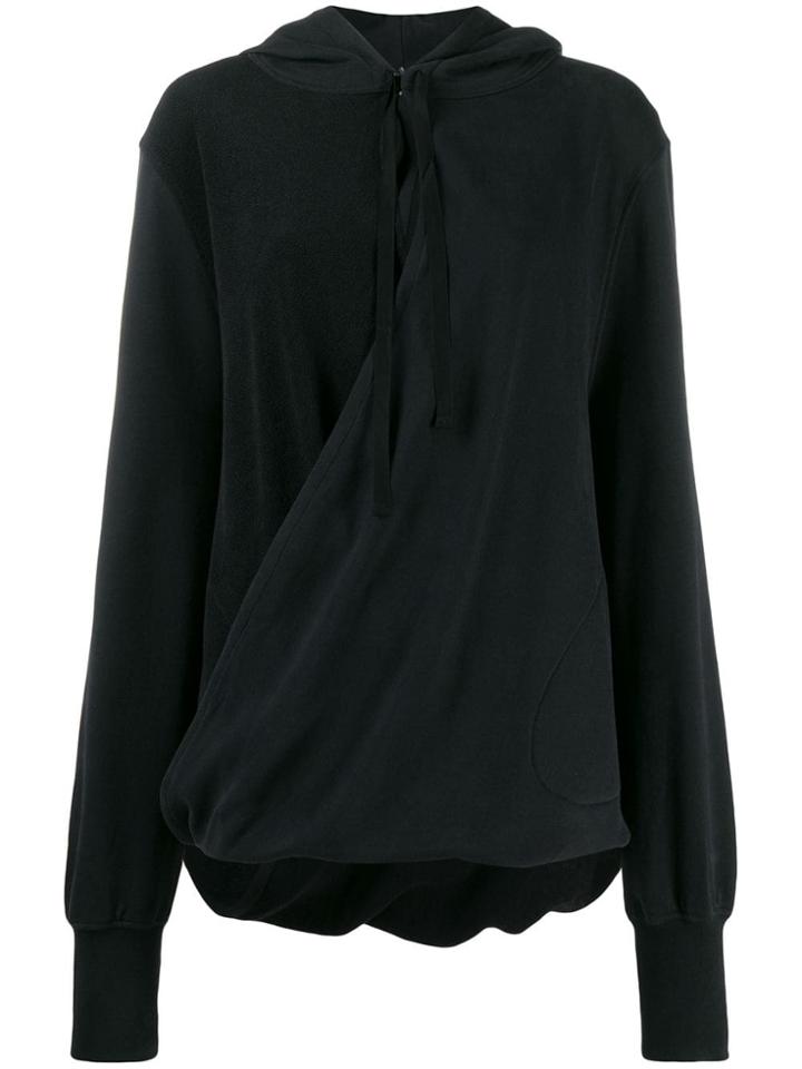 Ann Demeulemeester Wrap Drawstring Hoodie - Black