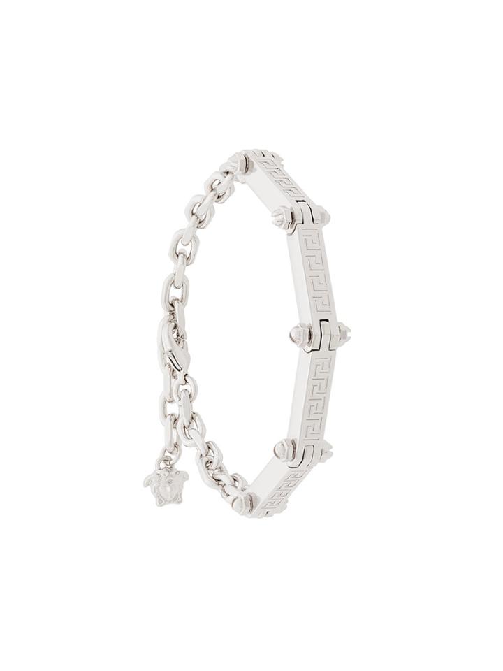 Versace Greek Key Engraved Chain Bracelet - Metallic