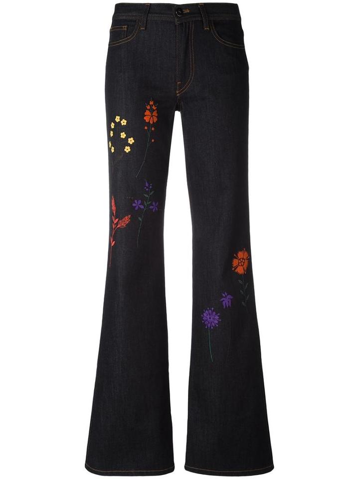 Fendi Embroidered Flared Jeans, Women's, Size: 42, Blue, Cotton/spandex/elastane