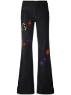 Fendi Embroidered Flared Jeans, Women's, Size: 42, Blue, Cotton/spandex/elastane