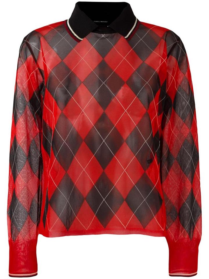 Isabel Marant 'harvey' Argyle Polo Jumper, Women's, Size: 38, Red, Polyester/viscose