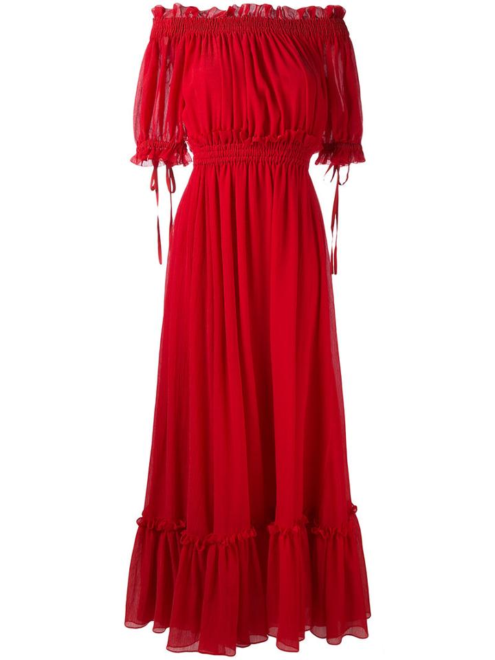 Alexander Mcqueen - Cold-shoulder Maxi Dress - Women - Silk/cotton - 38, Women's, Red, Silk/cotton