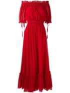 Alexander Mcqueen - Cold-shoulder Maxi Dress - Women - Silk/cotton - 38, Women's, Red, Silk/cotton
