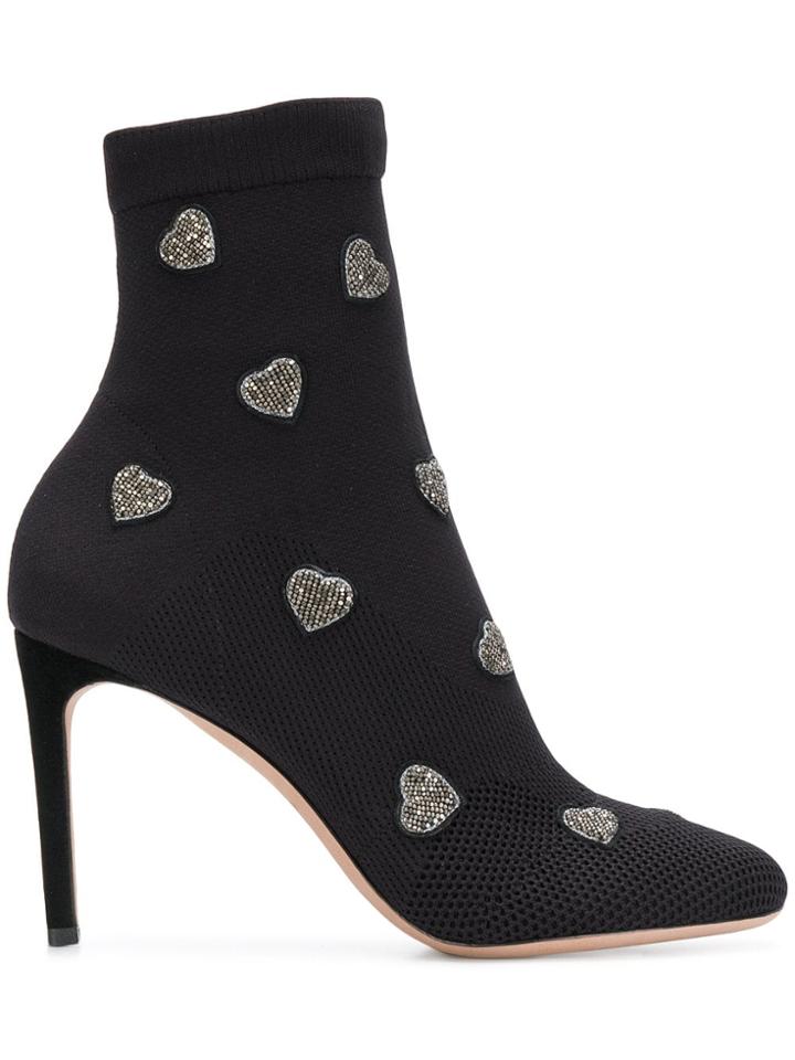 Valentino Valentino Garavani Heart Embroidered Ankle Boots - Black