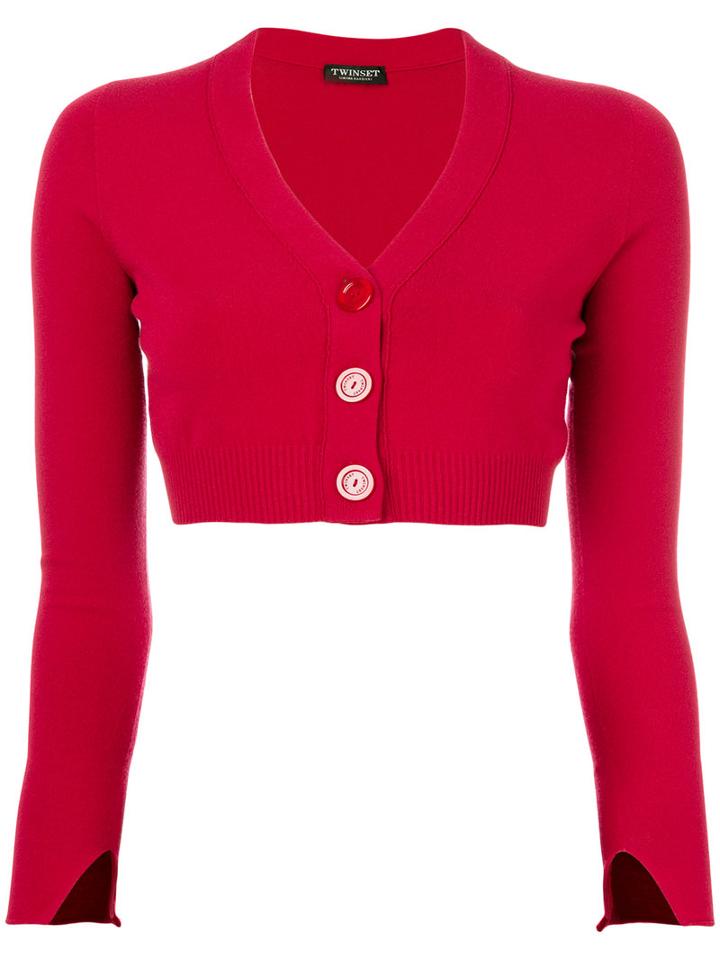 Twin-set - Cropped Long-sleeved Cardigan - Women - Polyester/viscose - L, Red, Polyester/viscose