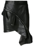 Saint Laurent Asymmetrical Ruffle Skirt, Women's, Size: 36, Black, Lamb Skin/silk