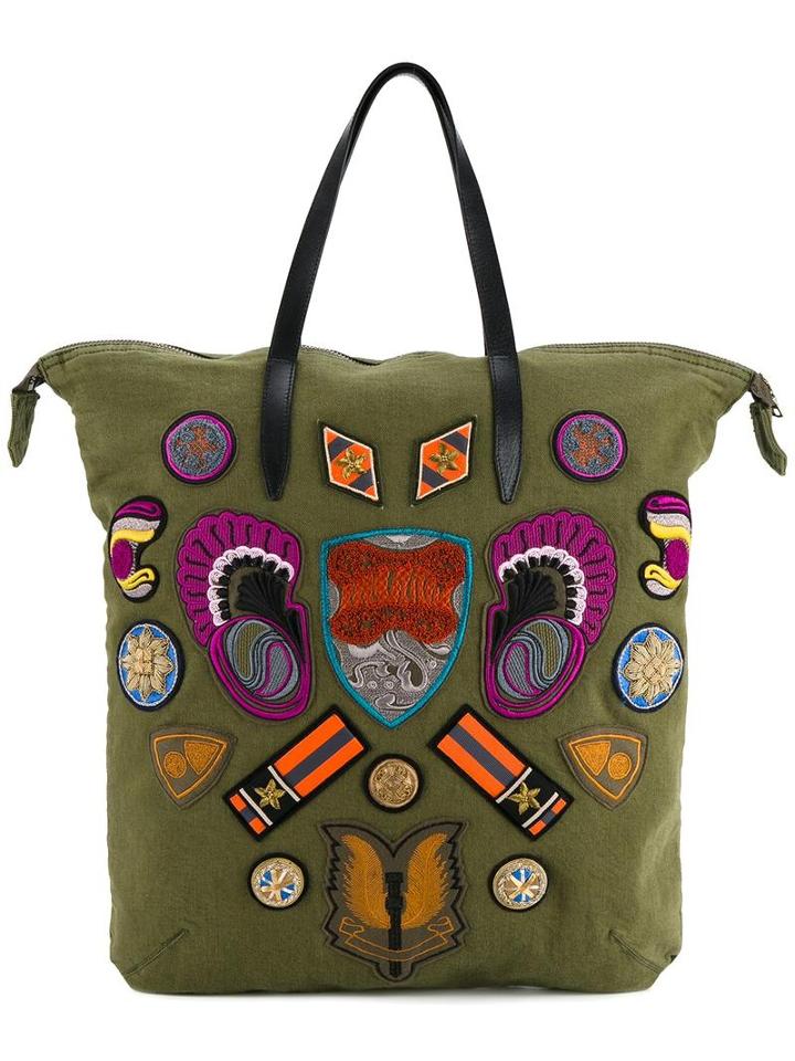 Dries Van Noten Embellished Tote, Men's, Green, Cotton/leather/polyurethane
