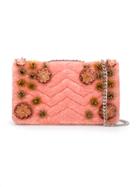 Isla Velvet Quilted Embroidered Shoulder Bag - Pink & Purple