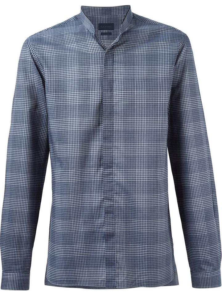 Lanvin Check Print Shirt, Men's, Size: 39, Blue, Cotton
