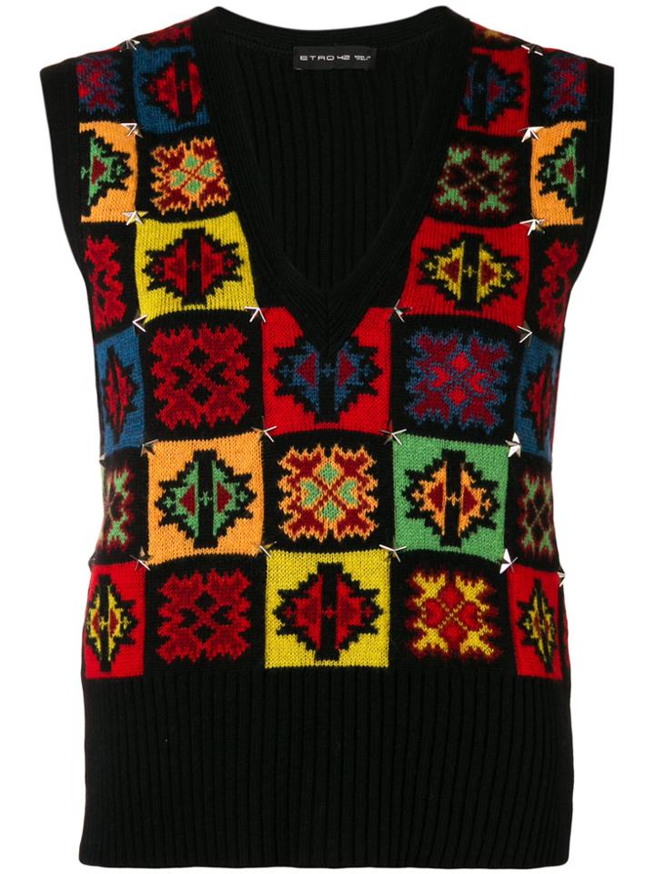 Etro Sleeveless Intarsia Jumper - Black
