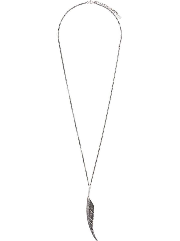 Saint Laurent Brass Feather Pendant Necklace - Silver