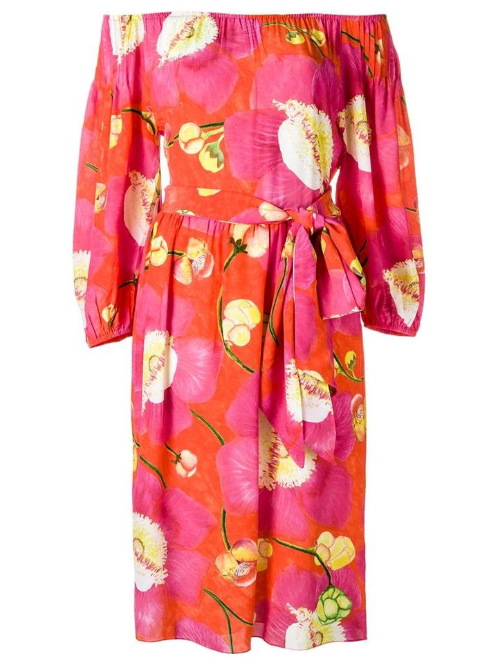 Isolda Off Shoulder Midi Dress, Women's, Size: 38, Pink/purple, Cotton/silk
