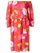Isolda Off Shoulder Midi Dress, Women's, Size: 38, Pink/purple, Cotton/silk