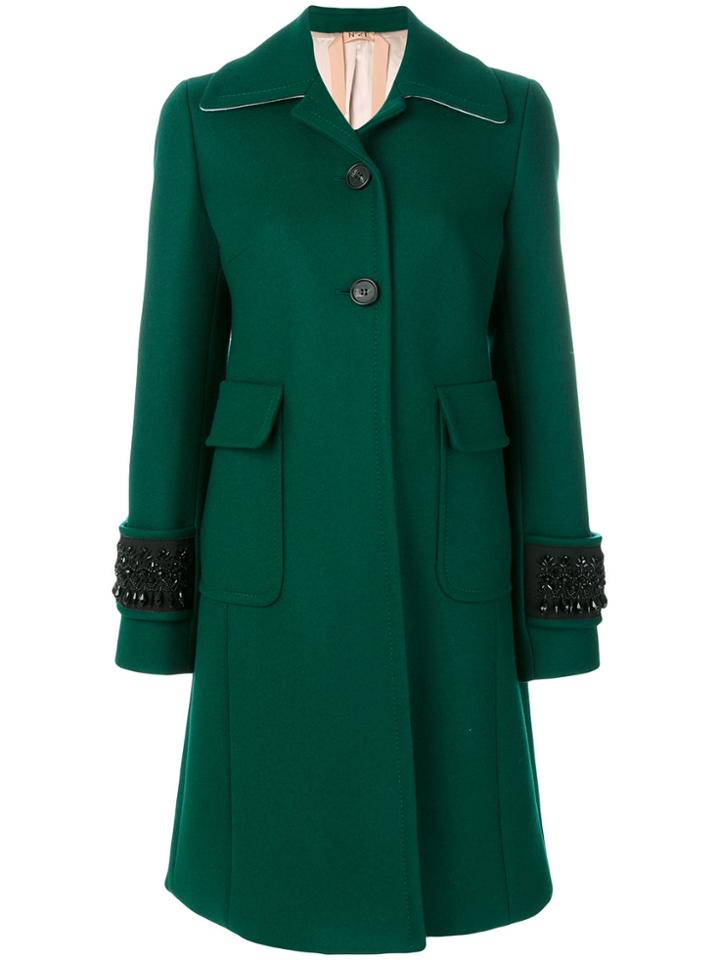 No21 Embellished Cuff Coat - Green