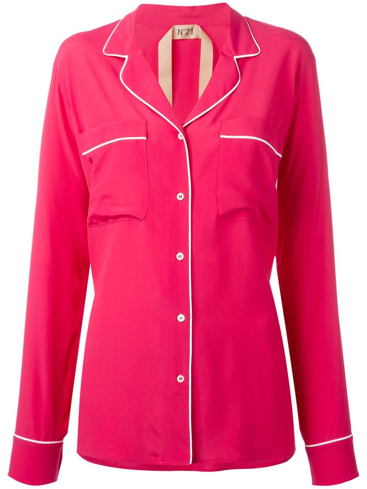 No21 Contrast Trim Shirt, Women's, Size: 44, Pink/purple, Silk/acetate