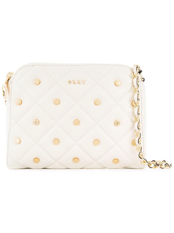 Dkny Gold Studded Quilted Shoulder Bag - White
