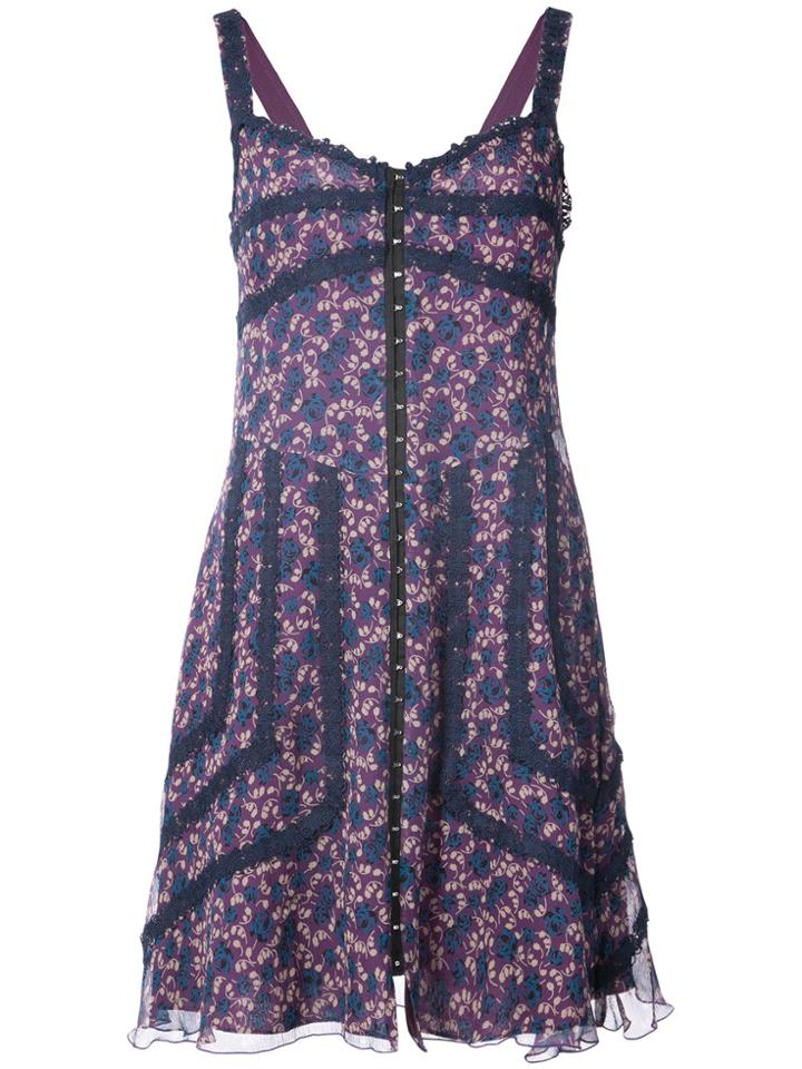 Anna Sui Floral Print Swing Dress - Pink & Purple