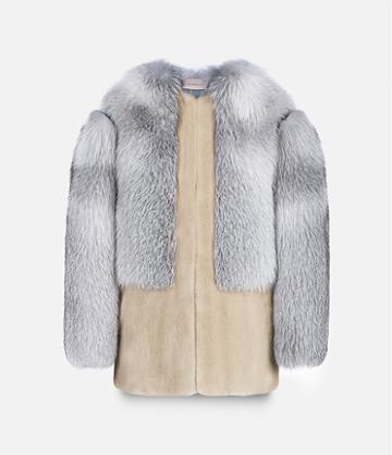Christopher Kane Patchwork Collarless Coat, Women's, Size: 40, Nude/neutrals, Mink Fur