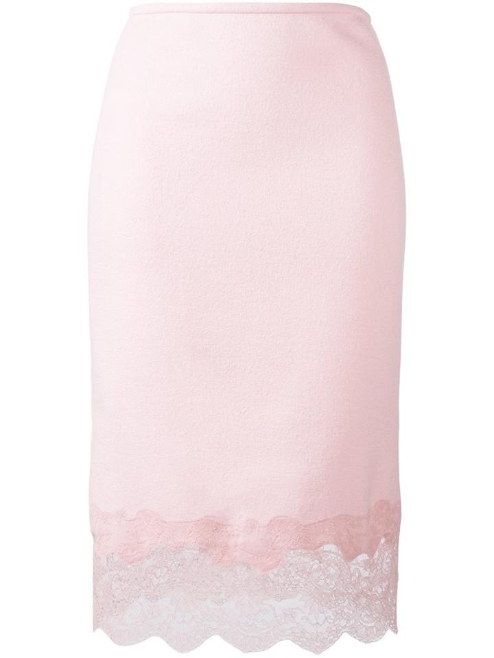 Ermanno Scervino Lace Hem Pencil Skirt, Women's, Size: 42, Pink/purple, Silk/polyamide/cashmere/wool