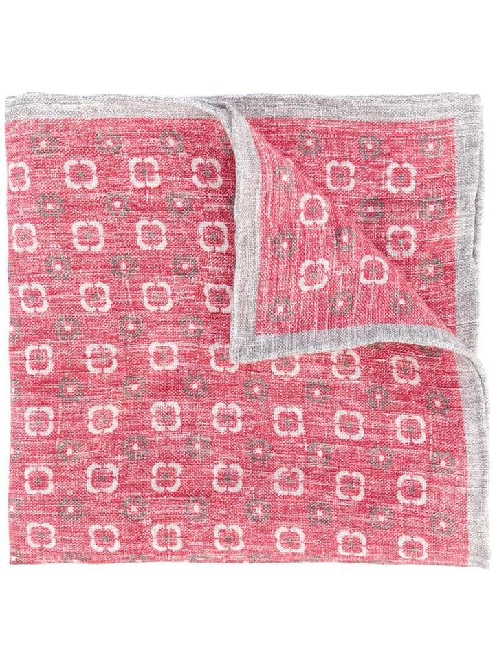 Eleventy Floral Pattern Pocket Square, Men's, Red, Linen/flax
