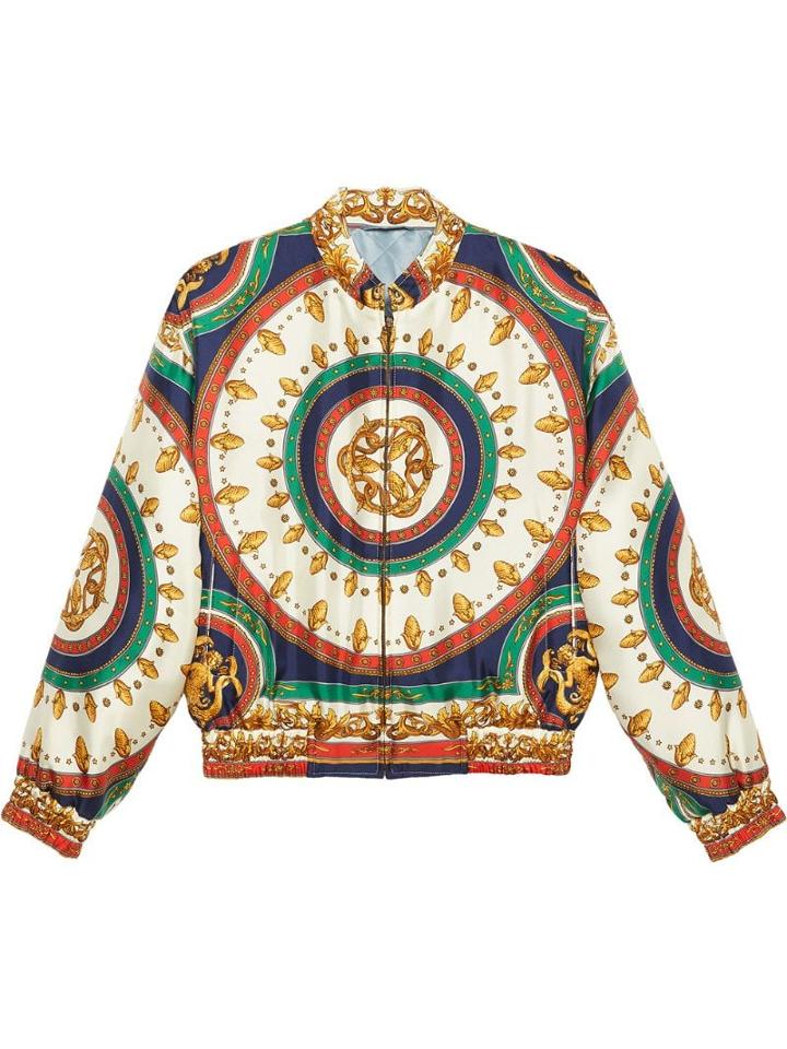Gucci Printed Silk Bomber Jacket - White
