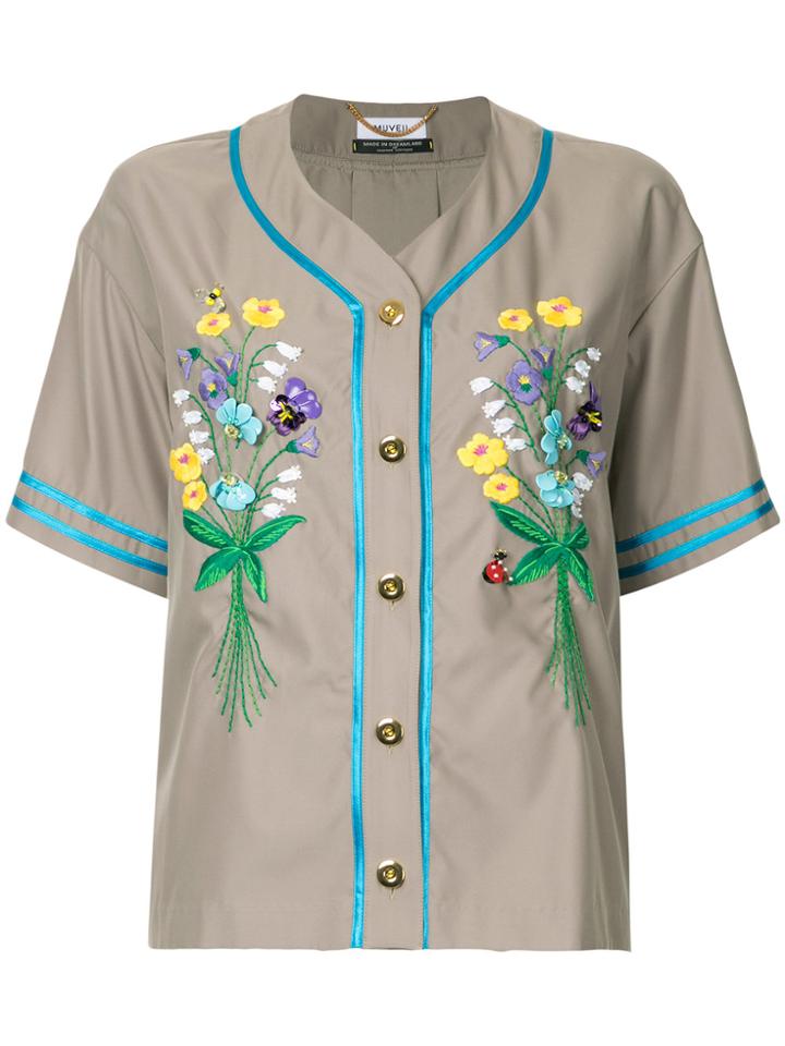 Muveil Embroidered Button Shirt - Brown