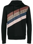 Fendi Panelled Stripe Drawstring Hoodie - Black