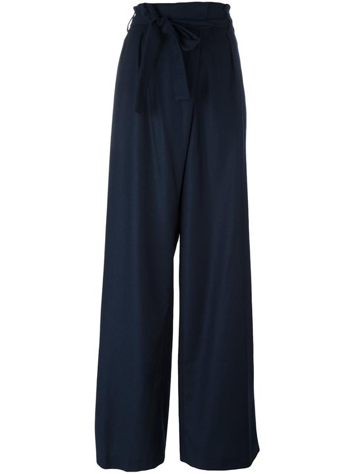 Msgm Belted Palazzo Pants, Women's, Size: 40, Blue, Polyester/virgin Wool