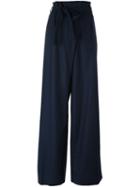 Msgm Belted Palazzo Pants, Women's, Size: 40, Blue, Polyester/virgin Wool