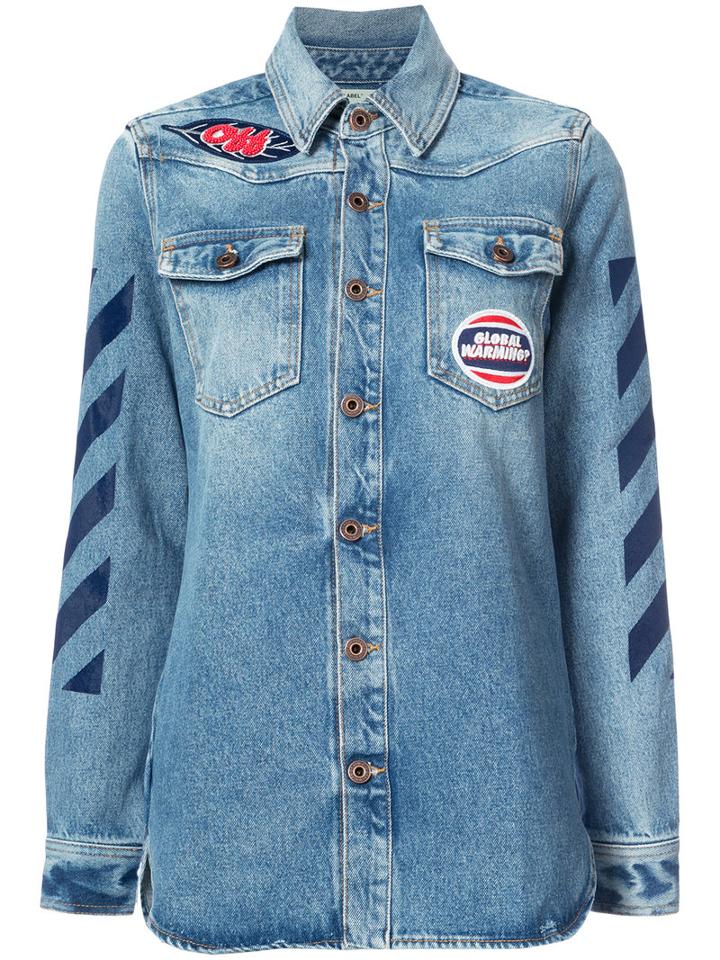 Off-white - Patches Denim Shirt - Women - Cotton - 36, Blue, Cotton