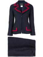 Chanel Vintage Cc Logos Button Setup Suit Jacket Skirt - Blue