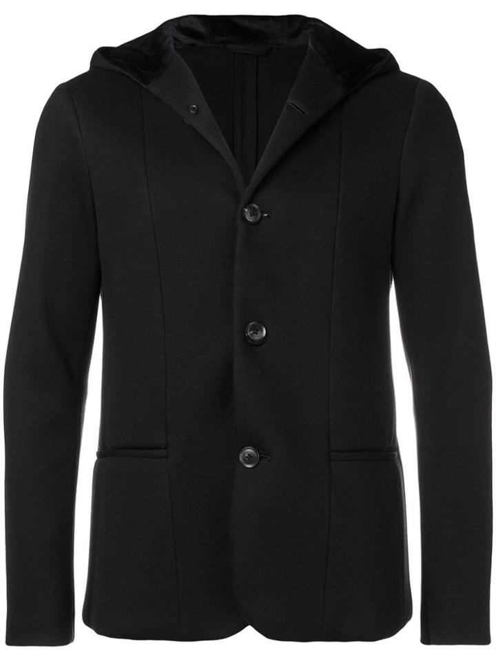 Emporio Armani Buttoned Hooded Jacket - Black