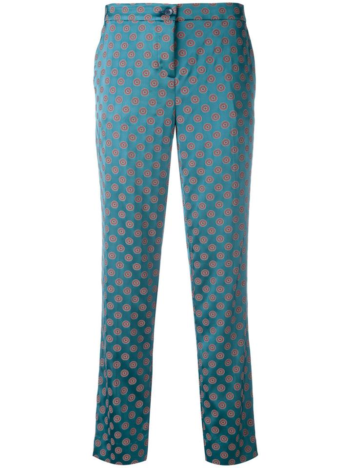 Etro Circles Print Cropped Trousers, Women's, Size: 42, Blue, Viscose/polyamide/spandex/elastane