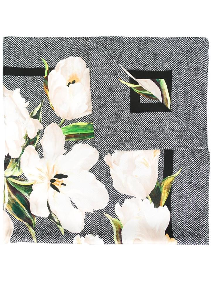 Dolce & Gabbana Tulip Print Scarf, Women's, Black, Silk