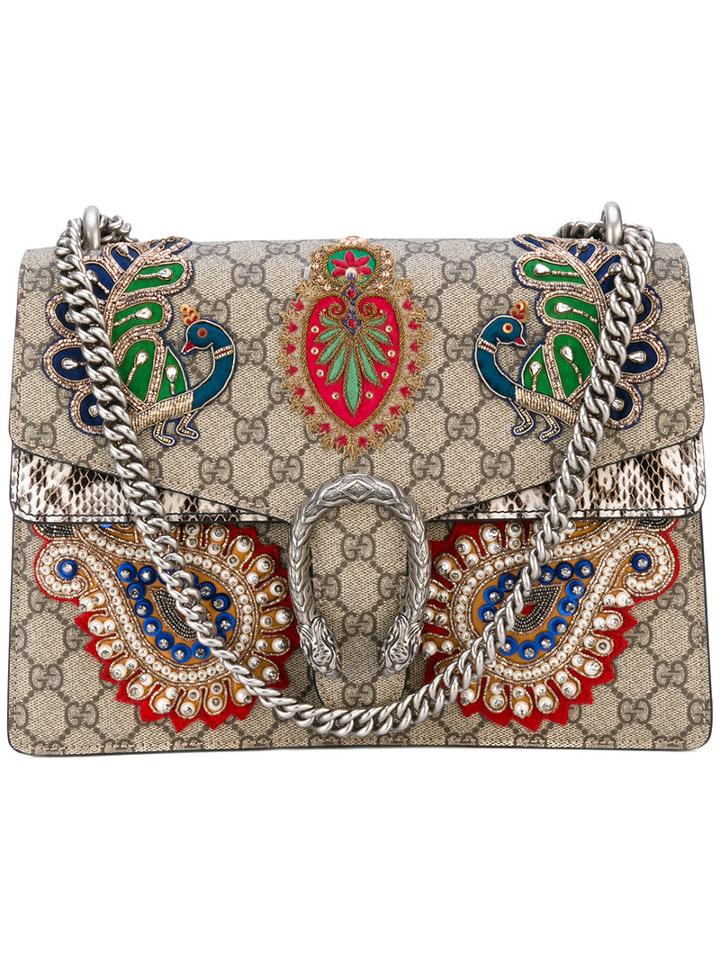 Gucci - Dionysus Embroidered Shoulder Bag - Women - Leather/acrylic/polyester/glass - One Size, Brown, Leather/acrylic/polyester/glass