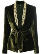 Rhea Costa Embellished Velvet Jacket - Green