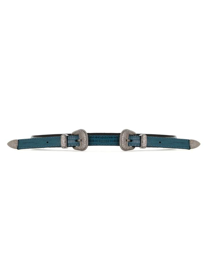 Olympiah Double Buckle Leather Belt - Blue