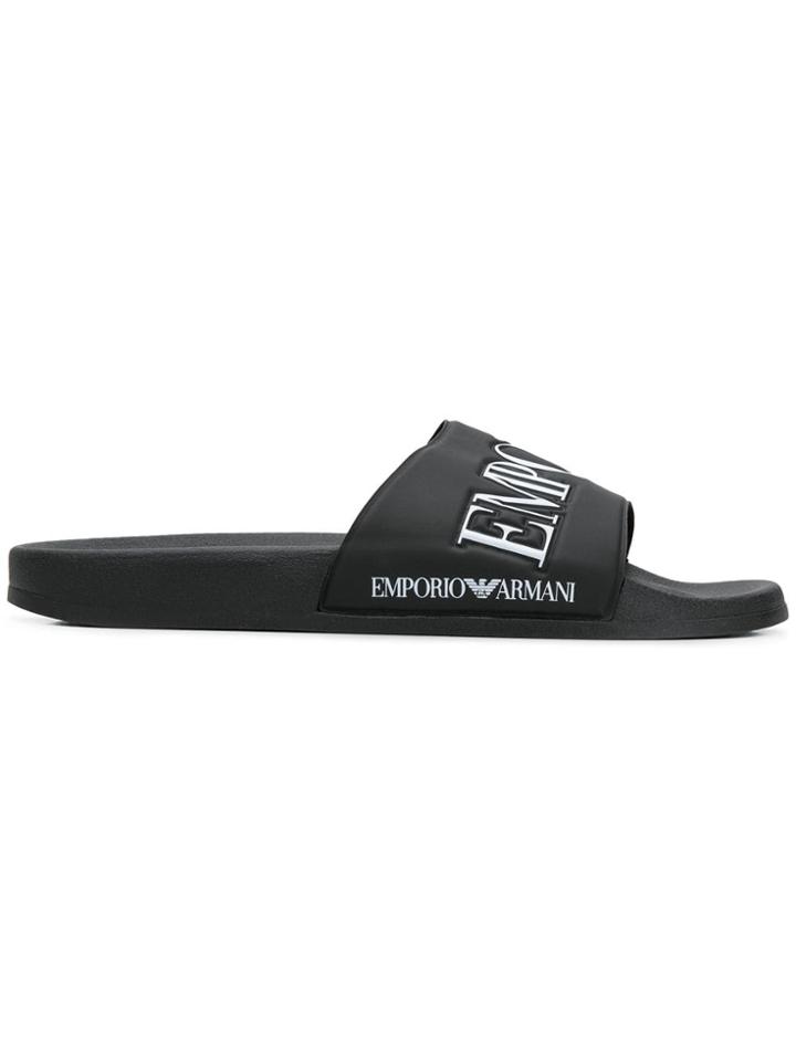 Emporio Armani Logo Sliders - Black
