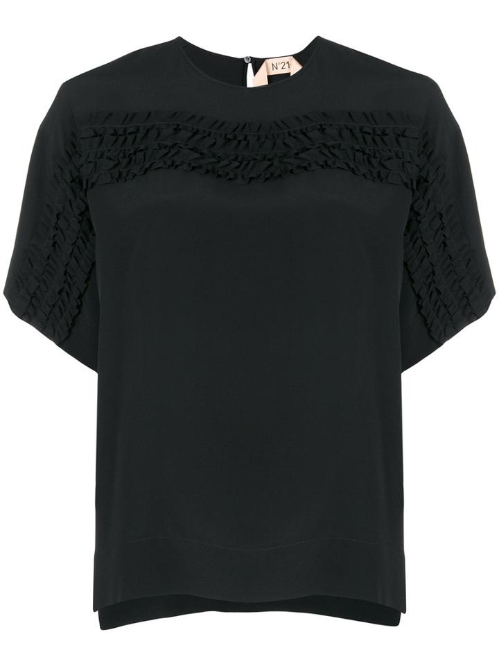 No21 - Frilled Detailing Shift Blouse - Women - Silk/acetate - 44, Black, Silk/acetate