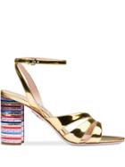 Miu Miu Metallic Leather Sandals With Mosaic Heel - Gold