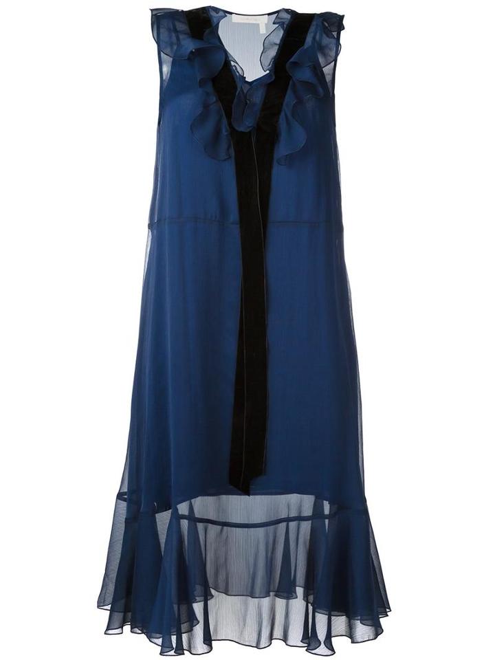 See By Chloé Ruffled Velvet Collar Dress, Women's, Size: 36, Blue, Viscose