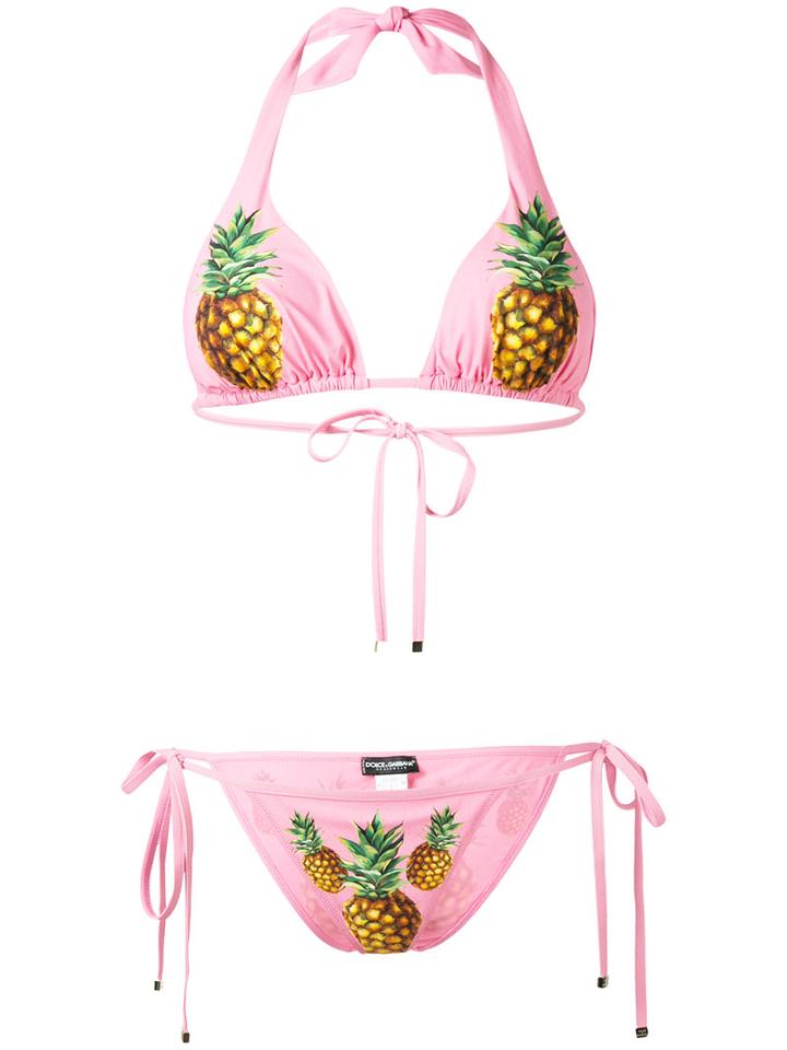 Dolce & Gabbana Pineapple Print Bikini, Women's, Size: 1, Pink/purple, Nylon/spandex/elastane