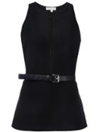 Michael Michael Kors Zip Detailing Belted Blouse, Women's, Size: Large, Black, Polyester/spandex/elastane