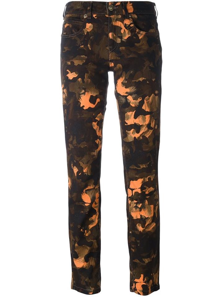 Versus Camouflage Print Cropped Jeans, Women's, Size: 24, Orange, Polyester/cotton/spandex/elastane