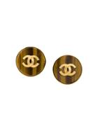 Chanel Vintage Logo Button Earrings, Women's, Brown
