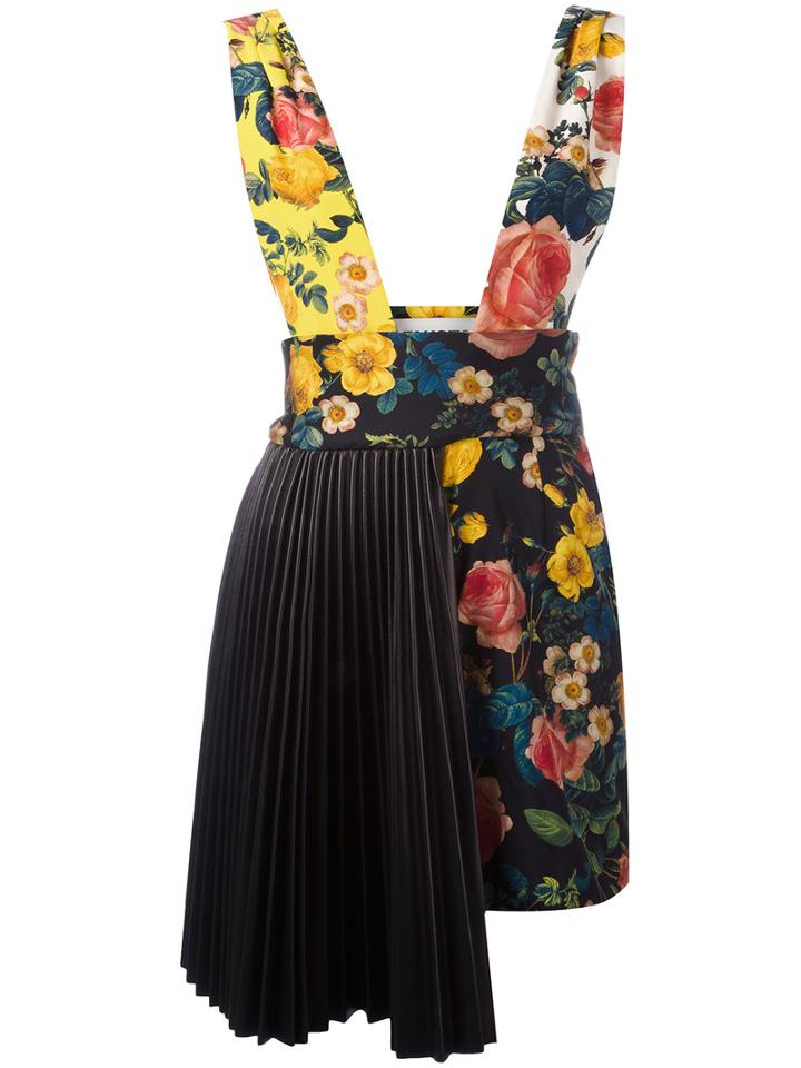 Fausto Puglisi Pleated Side Floral Dress, Women's, Size: 42, Silk/acetate/lamb Skin